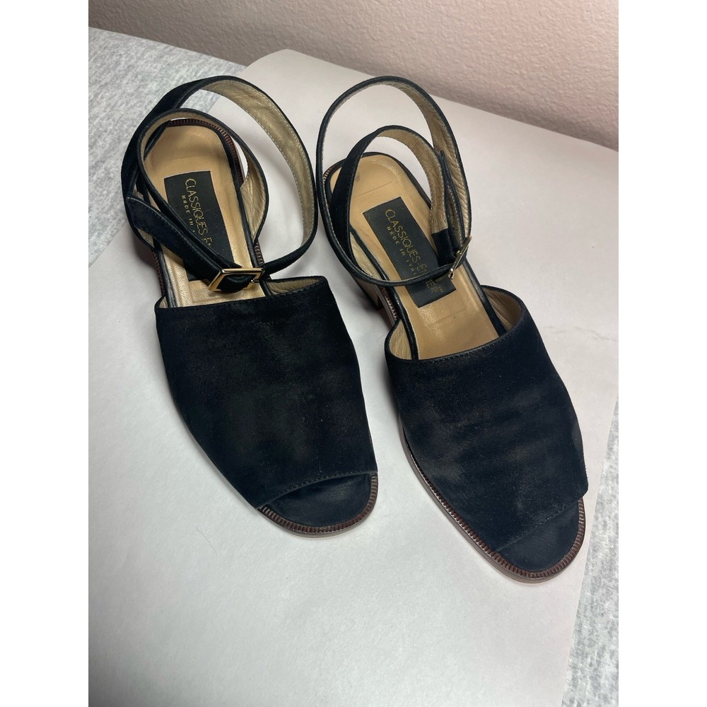 Vintage Classiques Entier Italy Black Leather Block Heel‎ Sandals 7N - Picture 3 of 10